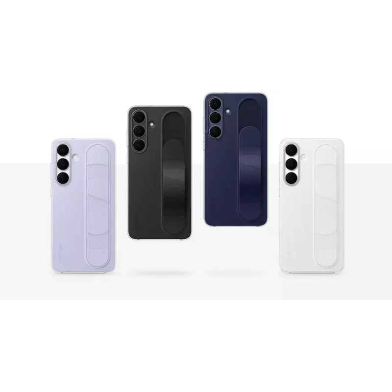 Aizsargājošs stāvmacis ar tvērienu Samsung Galaxy S25 FE, melns, galda statīvs