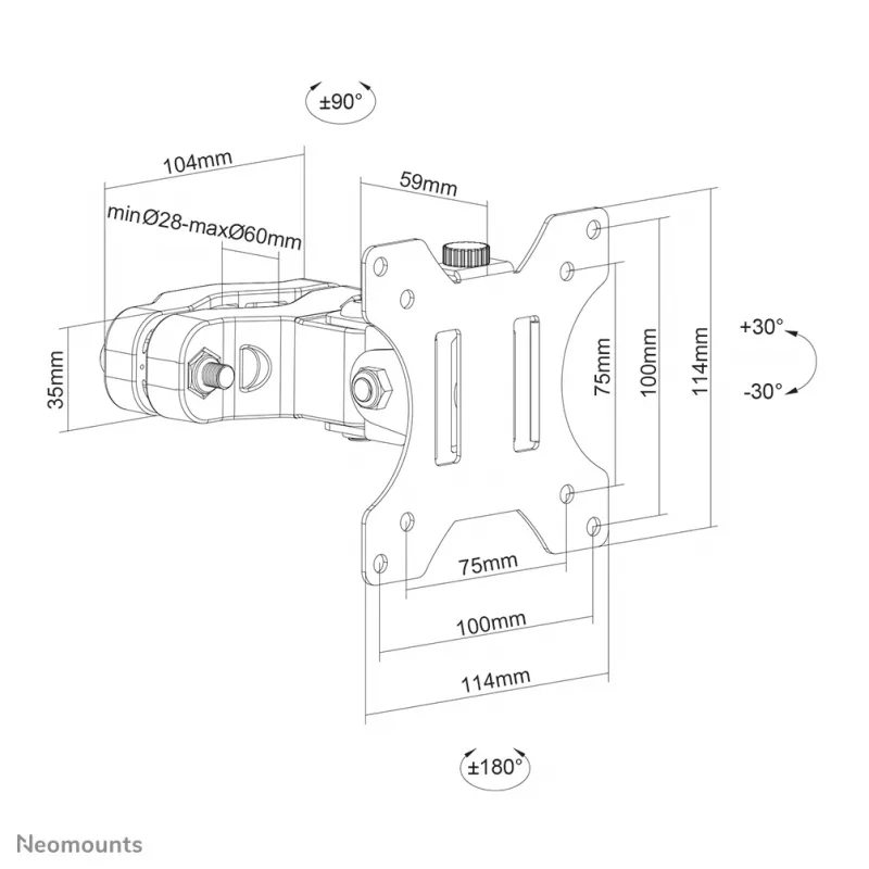 Neomounts FL40-430BL11 televizora staba stiprinājums 17-32 collas - diam. 28-60 mm