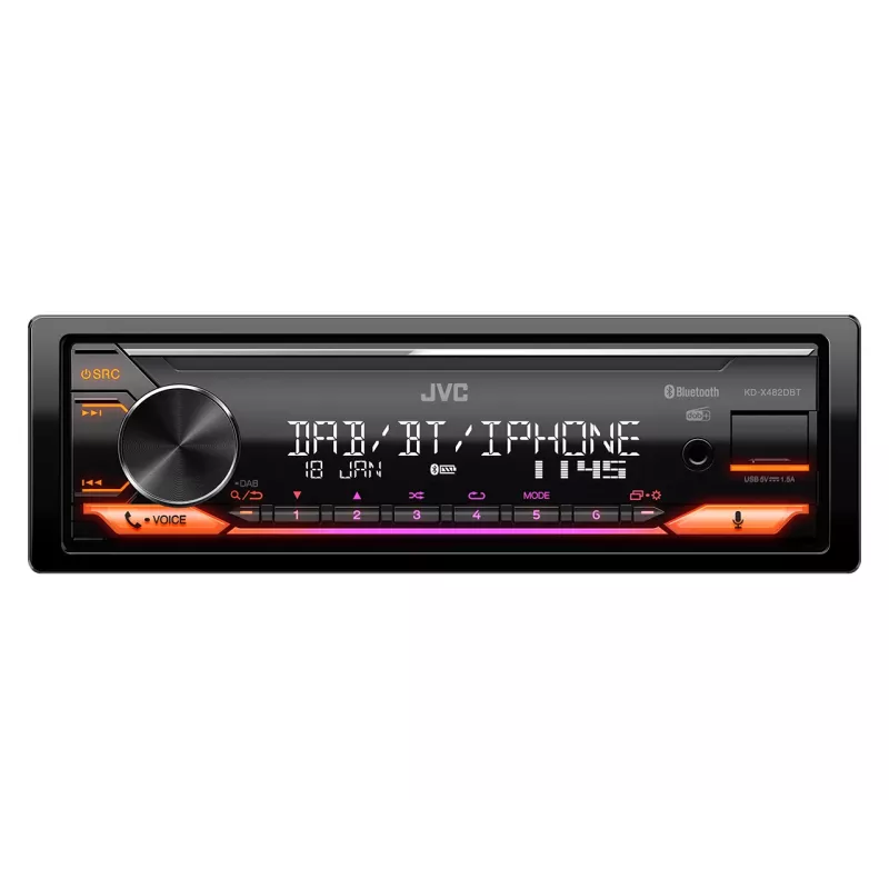 JVC KD-X482DBT melns 200 W Bluetooth digitālais multivides uztvērējs ar Amazon Alexa / digitālo radio DAB+ / Bluetooth® / DSP ar DTA un 13 joslu ekvalaizeru / JVC Remote App saderību