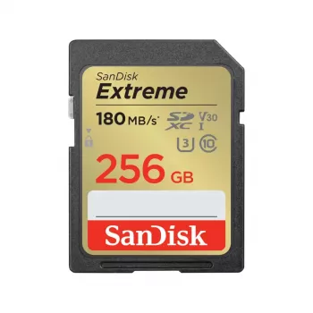 SDXC zibatmiņas karte SANDISK UHS-I Extreme 256 GB — lasīšana 180 MB/s, rakstīšana 130 MB/s, U3/V30, 10. klase