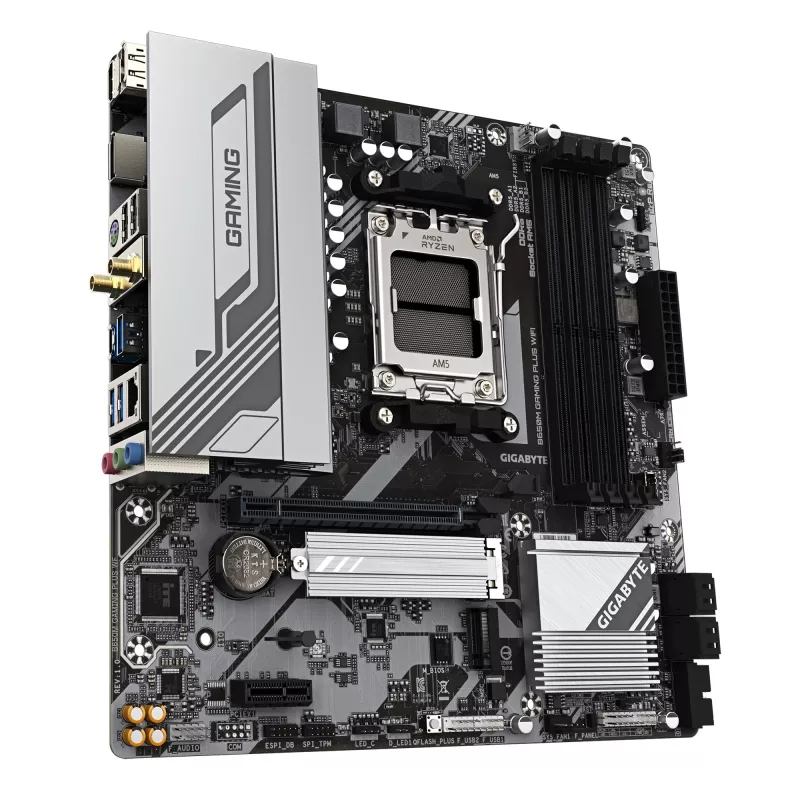 GIGABYTE B650M GAMING PLUS WIFI mātesplate - AMD Ryzen 9000 CPU, 5+2+2 fāžu VRM, līdz 8000MHz DDR5, 2xPCIe 4.0 M.2, 2.5GbE LAN, WIFI 6E, USB 3.2 Gen 1