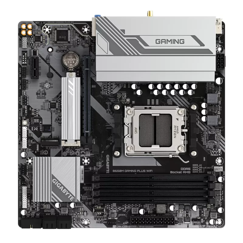 GIGABYTE B650M GAMING PLUS WIFI mātesplate - AMD Ryzen 9000 CPU, 5+2+2 fāžu VRM, līdz 8000MHz DDR5, 2xPCIe 4.0 M.2, 2.5GbE LAN, WIFI 6E, USB 3.2 Gen 1