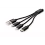 DIGITUS USB lādētāja kabelis USB A - Lightning+micro B+Type-C M/M/M/M 15cm 3-in-1 kabelis, kokvilna, CE, melns