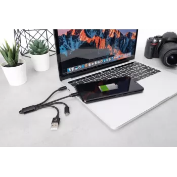 DIGITUS USB lādētāja kabelis USB A - Lightning+micro B+Type-C M/M/M/M 15cm 3-in-1 kabelis, kokvilna, CE, melns