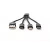 DIGITUS USB lādētāja kabelis USB A - Lightning+micro B+Type-C M/M/M/M 15cm 3-in-1 kabelis, kokvilna, CE, melns