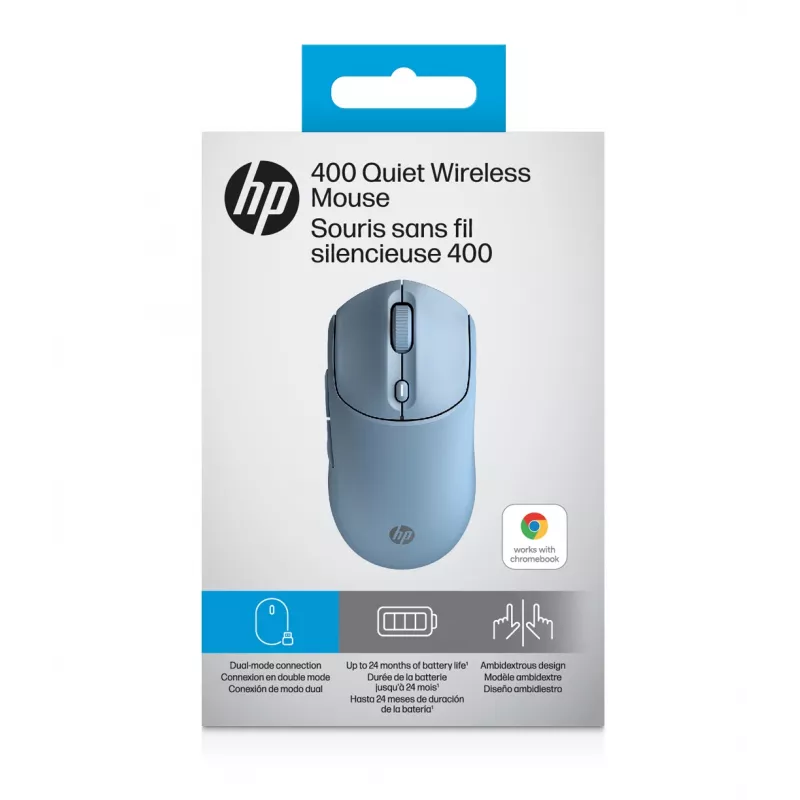 HP 400 Quiet Blue bezvadu pele, abpusēja, RF bezvadu + Bluetooth, 6000 DPI, zila