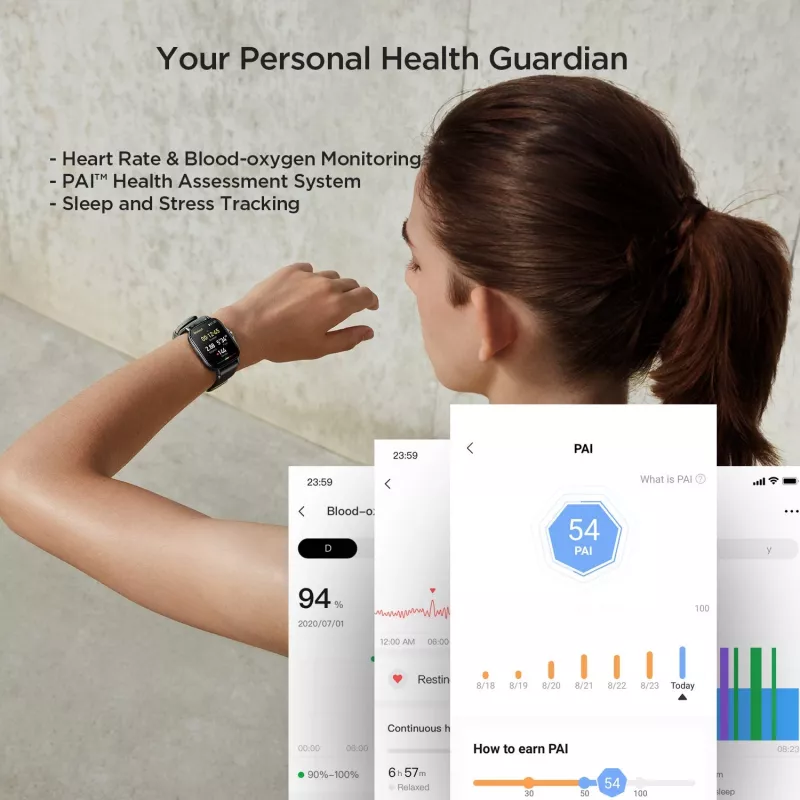 Amazfit GTS 2 4,19 cm (1,65 collas) AMOLED 43 mm Digitāls 348 x 442 pikseļi Skārienekrāns Melns Wi-Fi GPS (satelīts)