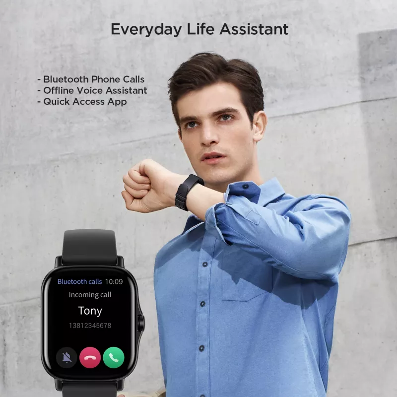 Amazfit GTS 2 4,19 cm (1,65 collas) AMOLED 43 mm Digitāls 348 x 442 pikseļi Skārienekrāns Melns Wi-Fi GPS (satelīts)