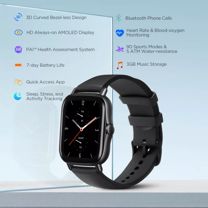 Amazfit GTS 2 4,19 cm (1,65 collas) AMOLED 43 mm Digitāls 348 x 442 pikseļi Skārienekrāns Melns Wi-Fi GPS (satelīts)