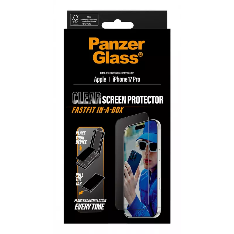 PanzerGlass ® Ekrāna aizsargs iPhone 17 Pro | Ultra-Wide Fit ar FASTFIT IN-A-BOX