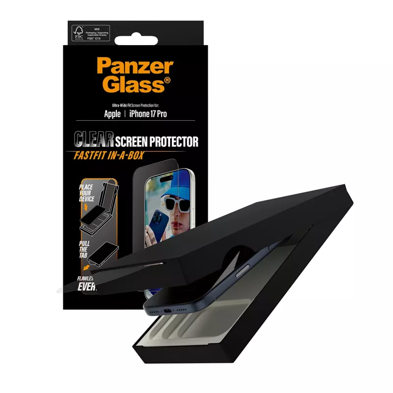 PanzerGlass ® Ekrāna aizsargs iPhone 17 Pro | Ultra-Wide Fit ar FASTFIT IN-A-BOX