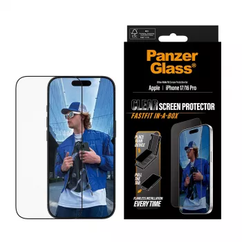 PanzerGlass ® ekrāna aizsargs iPhone 17 | iPhone 16 Pro | Ultra-Wide Fit ar FASTFIT IN-A-BOX