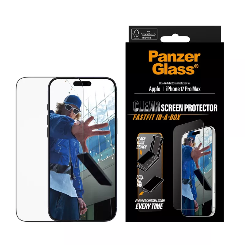 PanzerGlass ® Ekrāna aizsargs iPhone 17 Pro Max | Ultra-Wide Fit ar FASTFIT IN-A-BOX