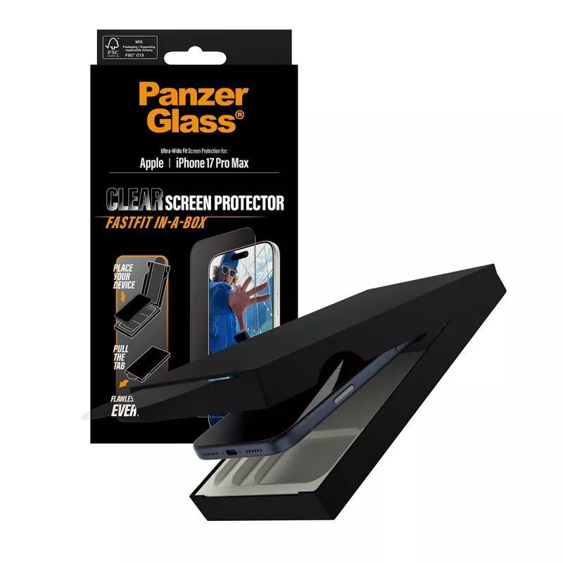 PanzerGlass ® Ekrāna aizsargs iPhone 17 Pro Max | Ultra-Wide Fit ar FASTFIT IN-A-BOX