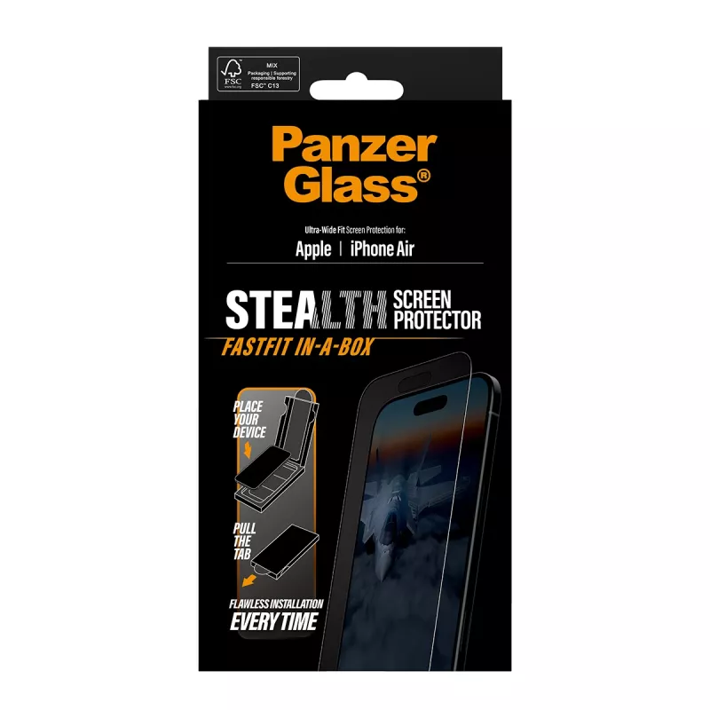PanzerGlass ® Stealth ekrāna aizsargs iPhone Air | Ultra-Wide Fit ar FASTFIT IN-A-BOX