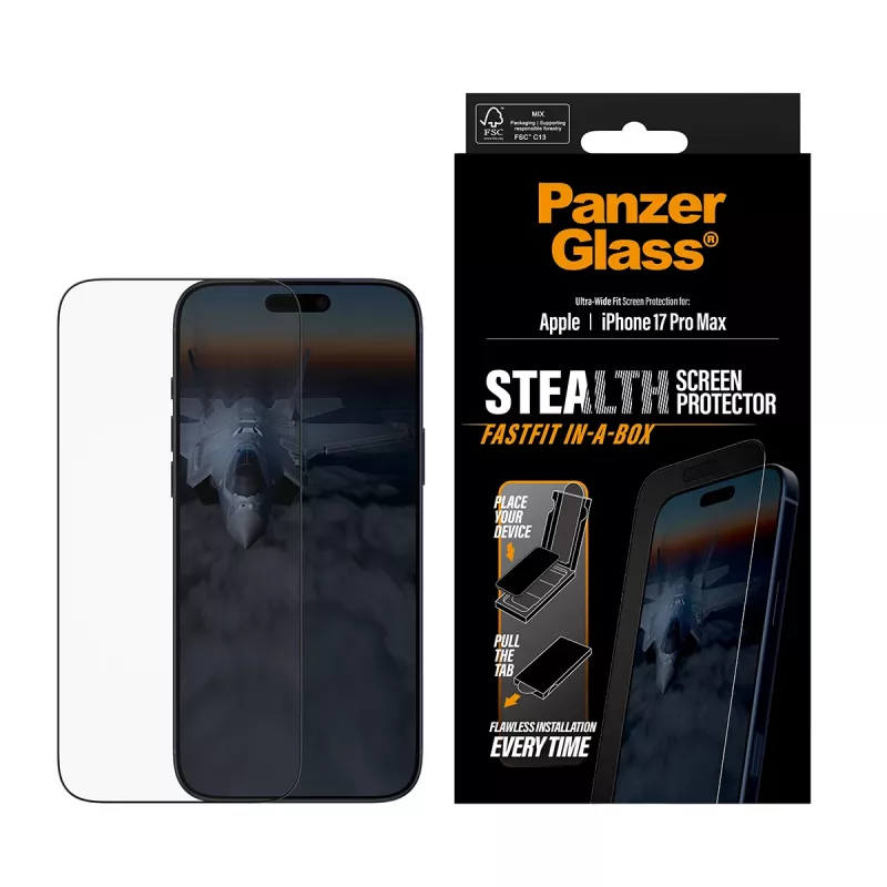 PanzerGlass ® Stealth ekrāna aizsargs iPhone 17 Pro Max | Ultra-Wide Fit ar FASTFIT IN-A-BOX