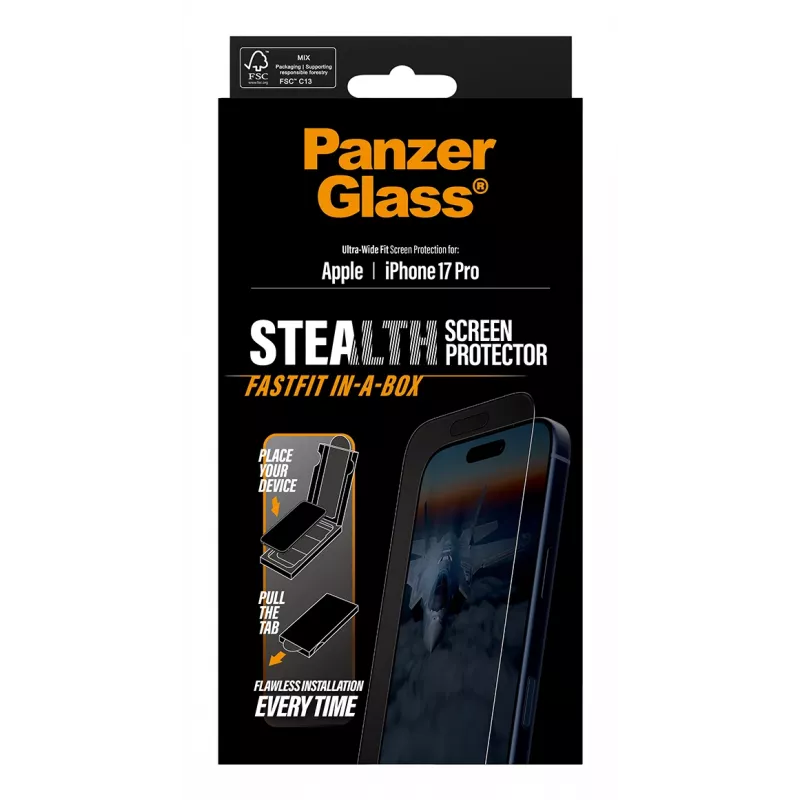 PanzerGlass ® Stealth Screen Protector iPhone 17 Pro | Ultra-Wide Fit ar FASTFIT IN-A-BOX