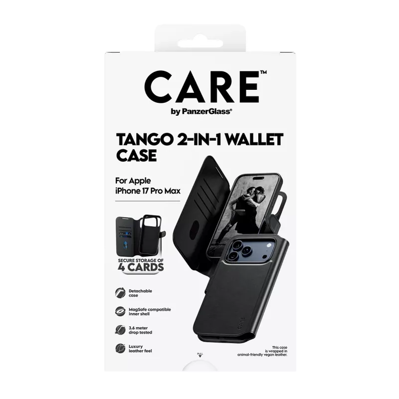 Aizsargājošs divi vienā maciņa vāciņš PanzerGlass CARE Feature Case Tango ar MagSafe iPhone 17 Pro Max, melns
