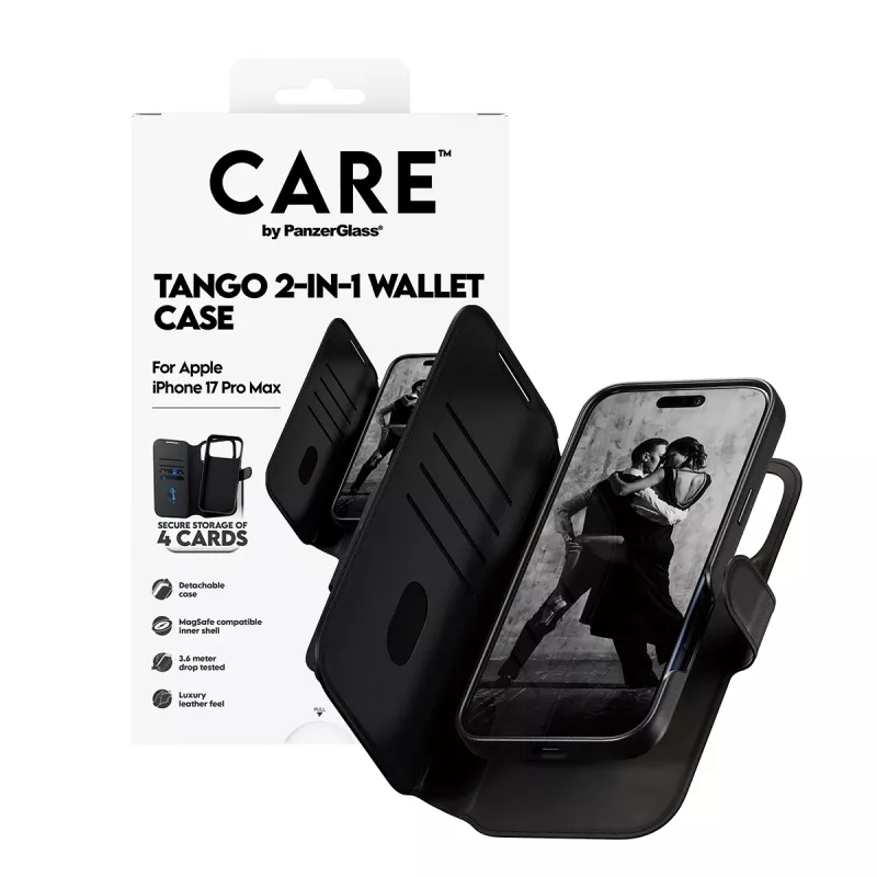 Aizsargājošs divi vienā maciņa vāciņš PanzerGlass CARE Feature Case Tango ar MagSafe iPhone 17 Pro Max, melns