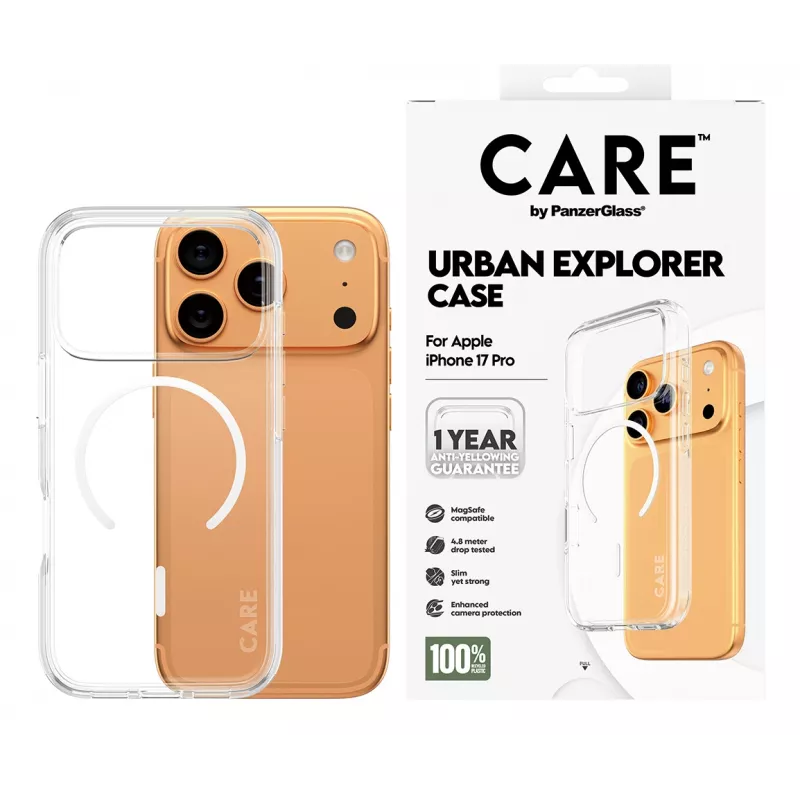 PanzerGlass CARE™ by ® Urban Explorer Case Caurspīdīgs ar Baltu MagSafe iPhone 17 Pro