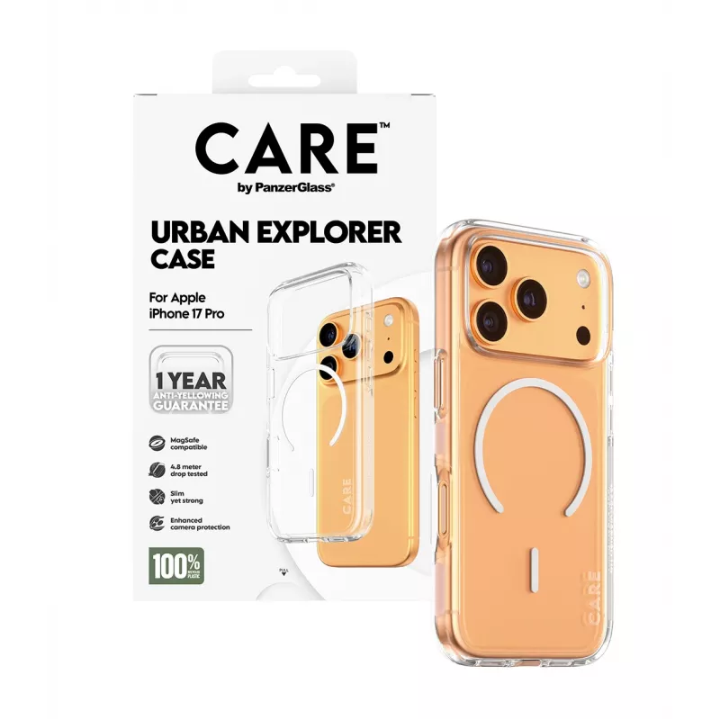 PanzerGlass CARE™ by ® Urban Explorer Case Caurspīdīgs ar Baltu MagSafe iPhone 17 Pro