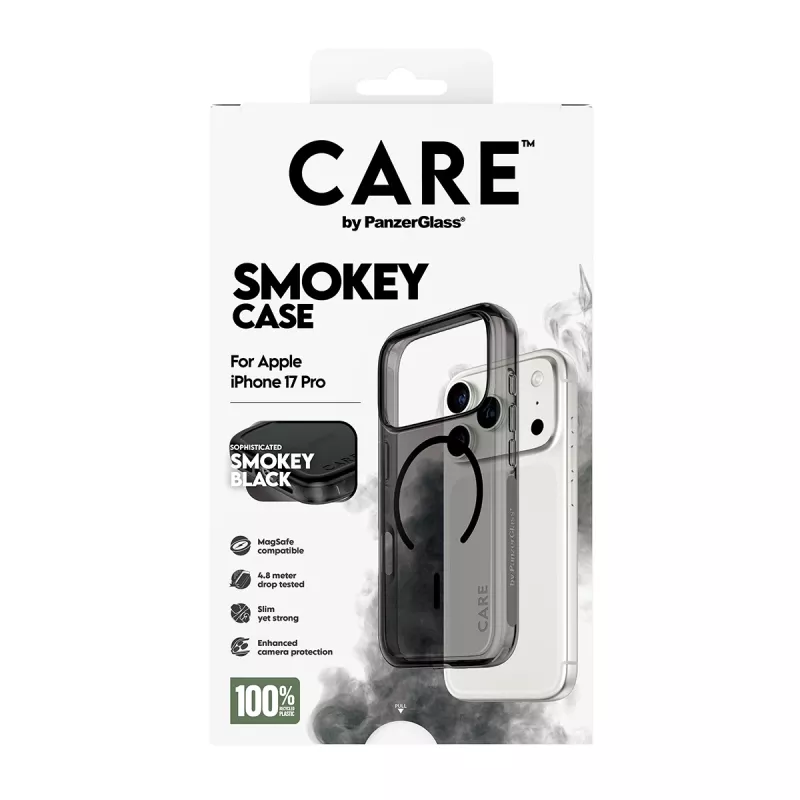 Aizsargapvalks PanzerGlass CARE™ Urban Explorer Smokey ar melnu MagSafe, paredzēts iPhone 17 Pro (TPU, melna)
