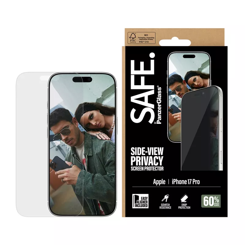 PanzerGlass SAFE. by ® 2 virzienu privātuma ekrāna aizsargs iPhone 17 Pro | Īpaši plata piemērotība ar EasyAligner