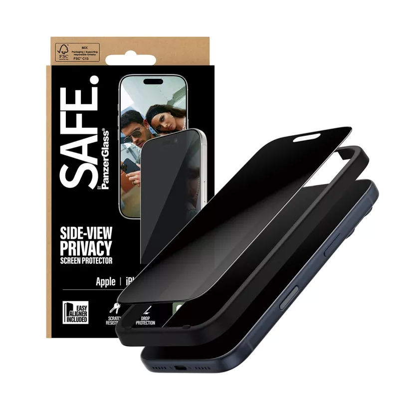 PanzerGlass SAFE. by ® 2 virzienu privātuma ekrāna aizsargs iPhone 17 Pro | Īpaši plata piemērotība ar EasyAligner