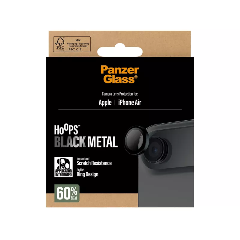 Kameras objektīva aizsargs PanzerGlass Hoops iPhone Air — rūdīts stikls, melns, izturīgs pret skrāpējumiem un triecieniem