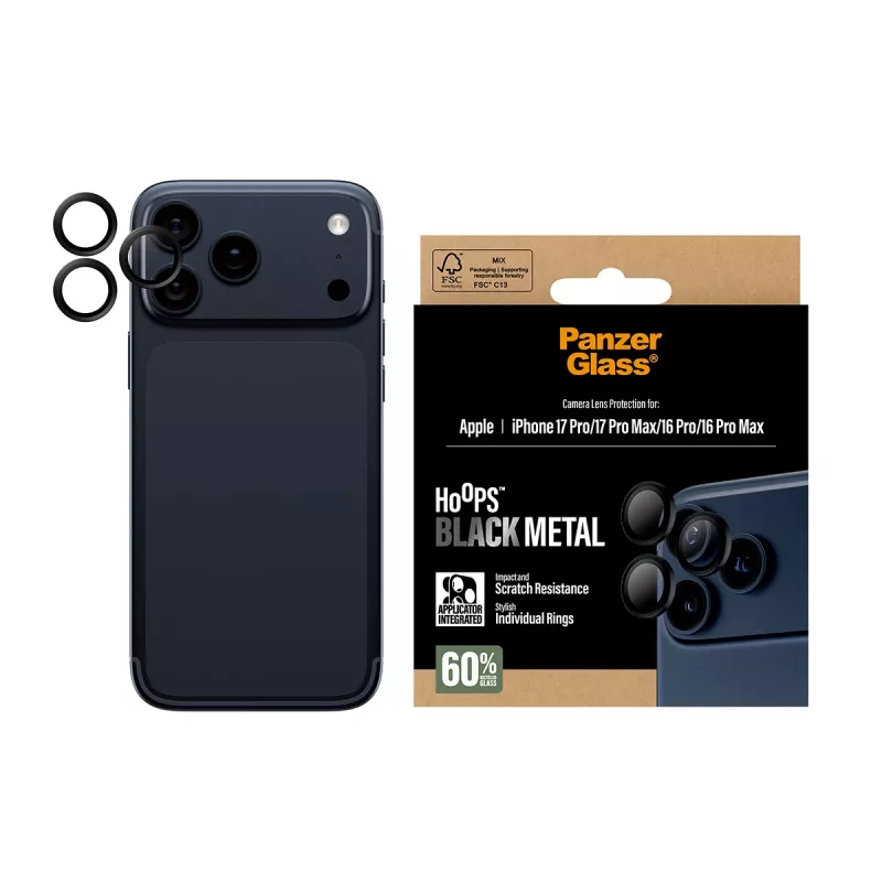 PanzerGlass® Hoops® Kameras lēcu aizsargs melns iPhone 17 Pro | iPhone 17 Pro Max | iPhone 16 Pro | 16 Pro Max