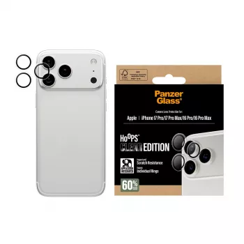 Kameras objektīva aizsargs PanzerGlass Hoops Transparent iPhone 17 Pro / 17 Pro Max / 16 Pro / 16 Pro Max, rūdītais stikls, silikons, 1 gab.