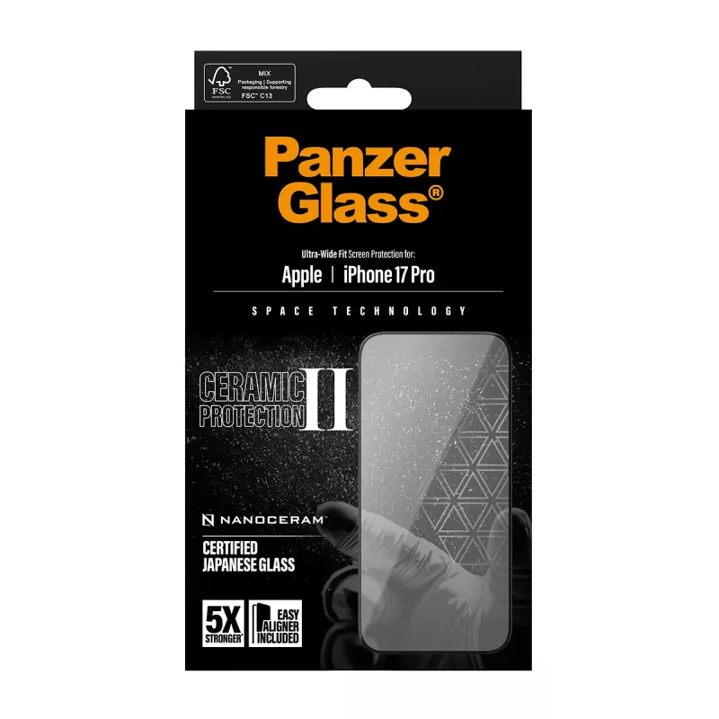 PanzerGlass ® Ceramic II ekrāna aizsargs iPhone 17 Pro | Ultra-Wide Fit ar EasyAligner