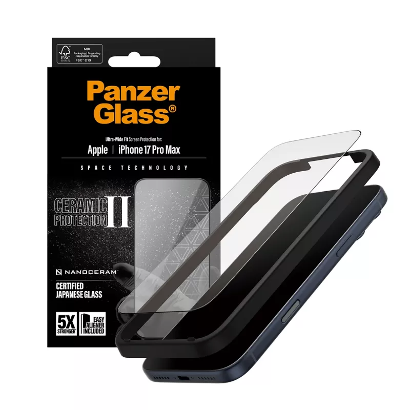 PanzerGlass® Ceramic II ekrāna aizsargs iPhone 17 Pro Max | Ultra-Wide Fit ar EasyAligner