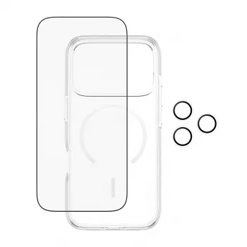 Ekrāna aizsardzības komplekts PanzerGlass CARE 3-in-1 Flagship Explorer iPhone 17 Pro — rūdītais stikls, PET, silikons, caurspīdīgs