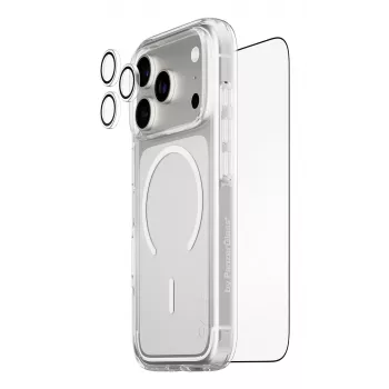 Ekrāna aizsardzības komplekts PanzerGlass CARE 3-in-1 Flagship Explorer iPhone 17 Pro — rūdītais stikls, PET, silikons, caurspīdīgs