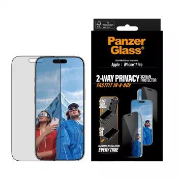 Ekrāna aizsargs PanzerGlass 2-Way Privacy iPhone 17 Pro — Ultra-Wide Fit, rūdīts stikls, privātuma filtrs, FASTFIT