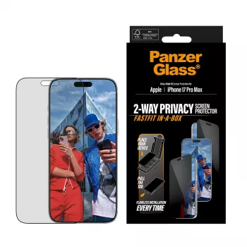 Ekrāna aizsargs PanzerGlass 2-Way Privacy iPhone 17 Pro Max — Rūdītais stikls, Īpaši plašs pārklājums, FASTFIT