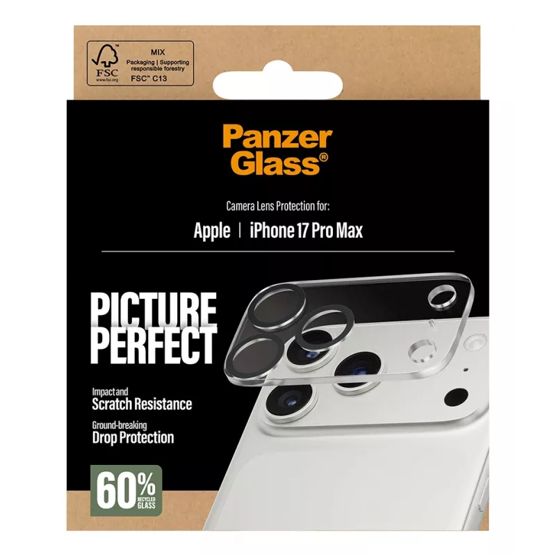 Kameras objektīva aizsargs PanzerGlass iPhone 17 Pro Max pret skrāpējumiem un triecieniem izturīgs