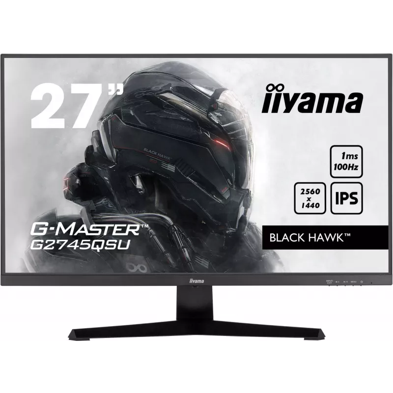 27 collu IIYAMA G-MASTER G2745QSU-B2 spēļu monitors, 2560×1440 WQHD, IPS, 100 Hz, 1 ms, HDMI/DP, USB 3.2 centrmezgls, skaļruņi, VESA
