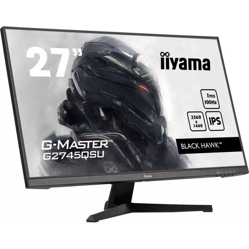 27 collu IIYAMA G-MASTER G2745QSU-B2 spēļu monitors, 2560×1440 WQHD, IPS, 100 Hz, 1 ms, HDMI/DP, USB 3.2 centrmezgls, skaļruņi, VESA