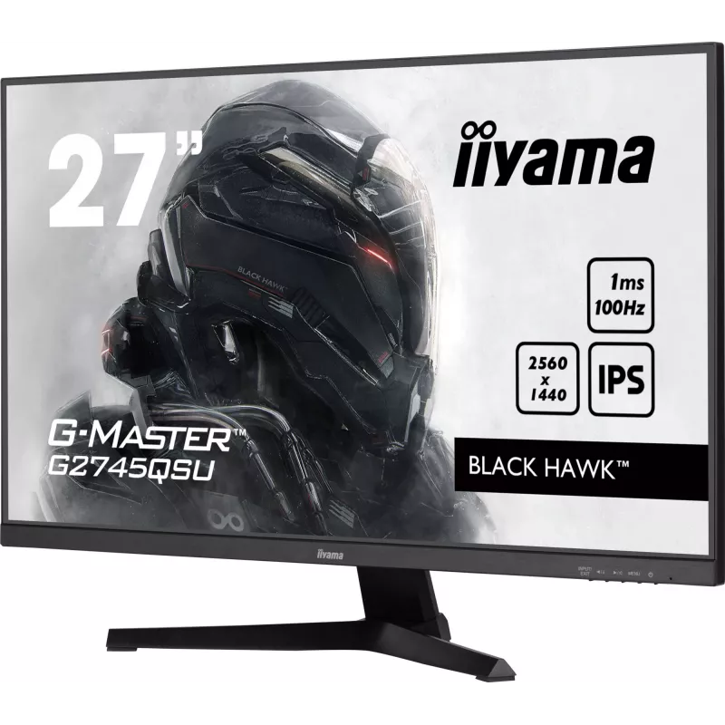 27 collu IIYAMA G-MASTER G2745QSU-B2 spēļu monitors, 2560×1440 WQHD, IPS, 100 Hz, 1 ms, HDMI/DP, USB 3.2 centrmezgls, skaļruņi, VESA