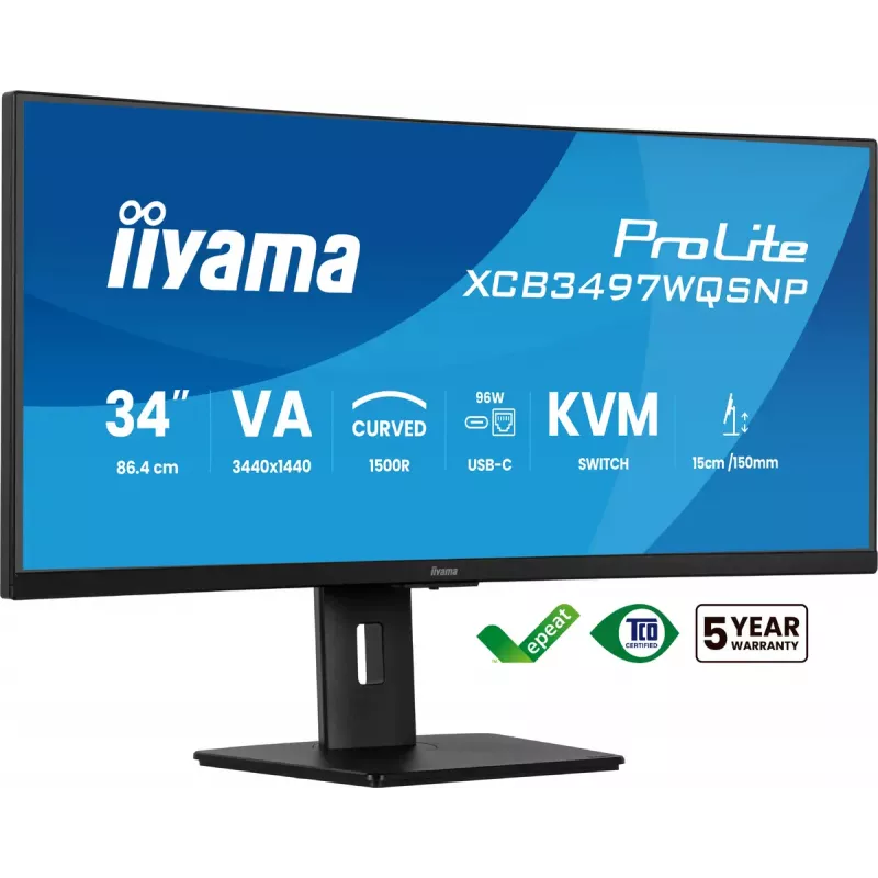 iiyama ProLite XCB3497WQSNP-B1 datora monitors 86,4 cm (34 colli) 3440 x 1440 pikseļi UltraWide Quad HD LED Melns