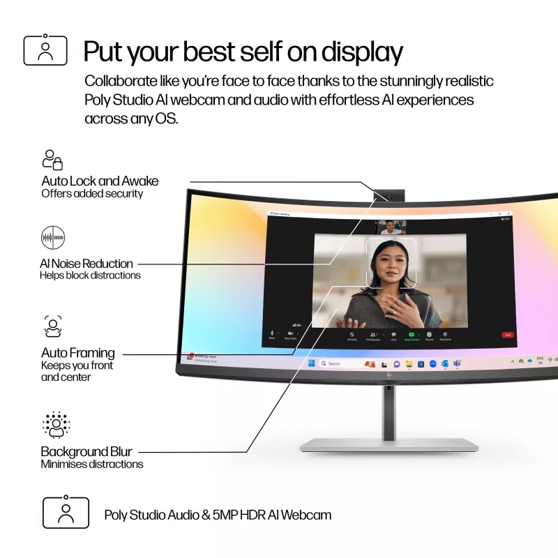 HP Series 7 Pro 34 collu WQHD konferences monitors - 734pm, 86,4 cm (34 colli), 3440 x 1440 pikseļi, Wide Quad HD, LCD, 5 ms, melns, sudrabs