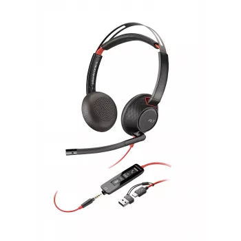 HP Poly Blackwire 5220 Stereo USB-C austiņas + 3,5 mm spraudnis + USB-C/A adapteris