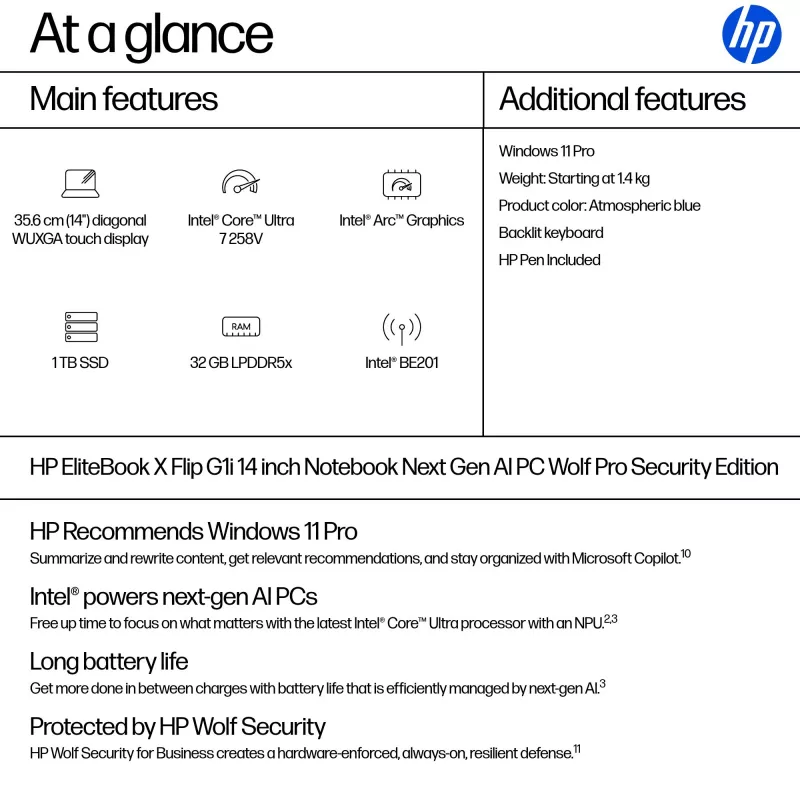 Hibrīdklēpjdators HP EliteBook X Flip G1i 14 collu Intel Core Ultra 7 1TB SSD