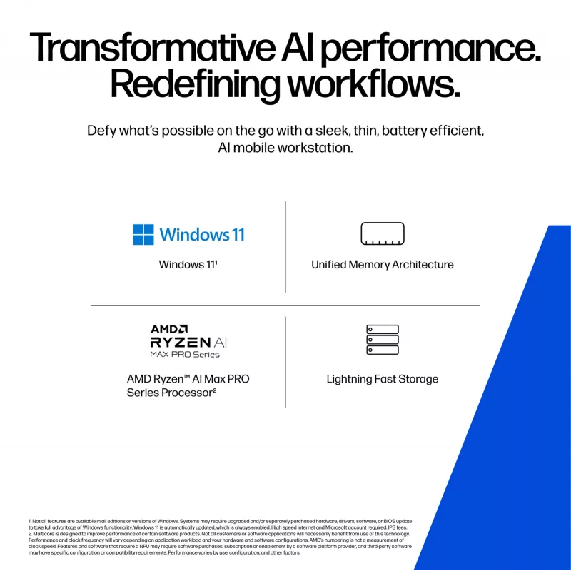 HP ZBook Ultra G1a Copilot+ PC AMD Ryzen AI Max PRO 390 35,6 cm (14 collas) WUXGA 32 GB LPDDR5x-SDRAM Wi-Fi 7 (802.11be) Windows 11 Pro AI Workstation, AI PC Sudrabs