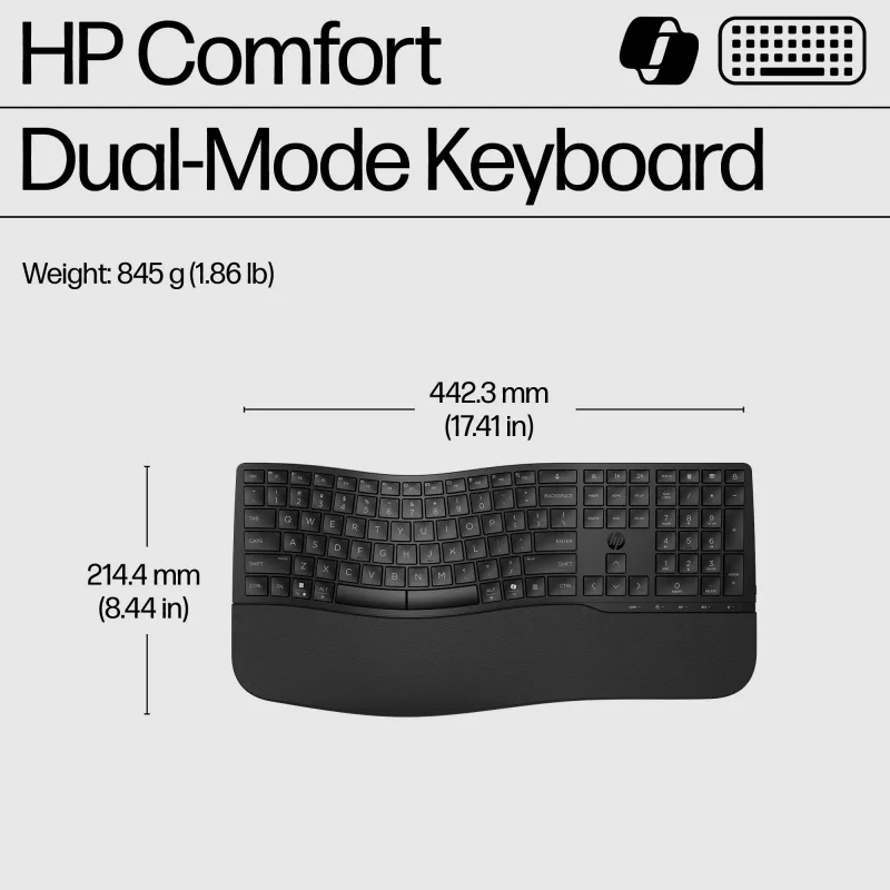 HP 685 Comfort Dual-Mode tastatūra, pilna izmēra, bezvadu, Bluetooth, membrānas