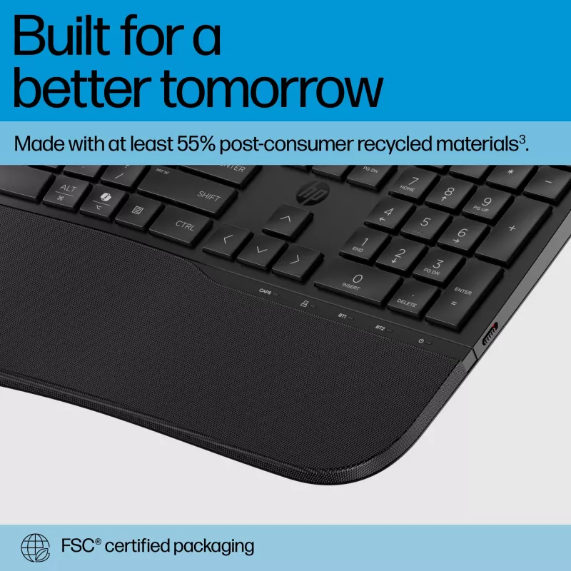 HP 685 Comfort Dual-Mode tastatūra, pilna izmēra, bezvadu, Bluetooth, membrānas