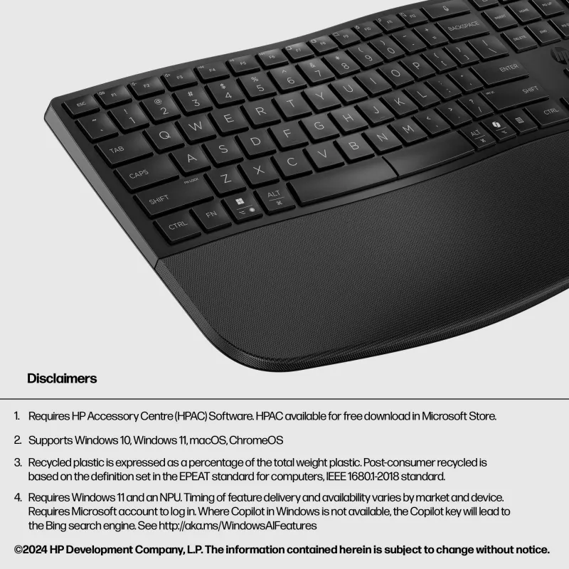 HP 685 Comfort Dual-Mode tastatūra, pilna izmēra, bezvadu, Bluetooth, membrānas