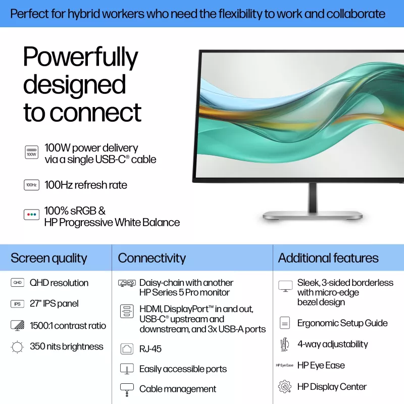 HP Series 5 Pro 27 collu QHD USB-C monitors LCD 2560 x 1440